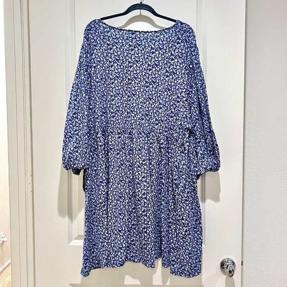 Ava & Viv ditsy Floral Print midi dress Long Sleeve V Neck blue purple 3X twee - Picture 3 of 10